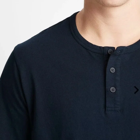 Vince Men's Dark Blue Short Sleeve Garment Dyed Henley Shirt Medium Pima Cotton - Picture 4 of 12